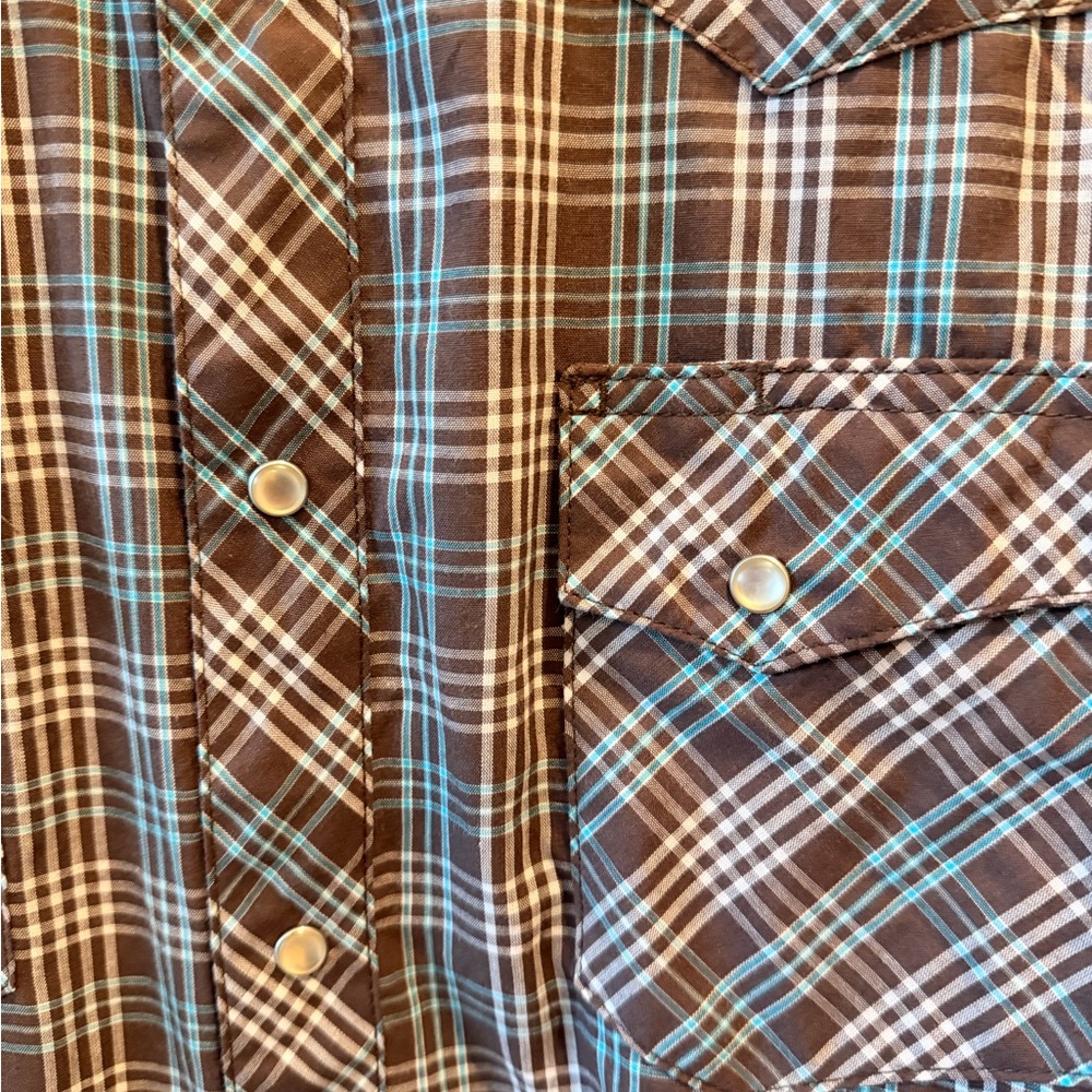 Wrangler Brown and Blue Plaid Western Button-Down Shirt - Picture 3 of 5